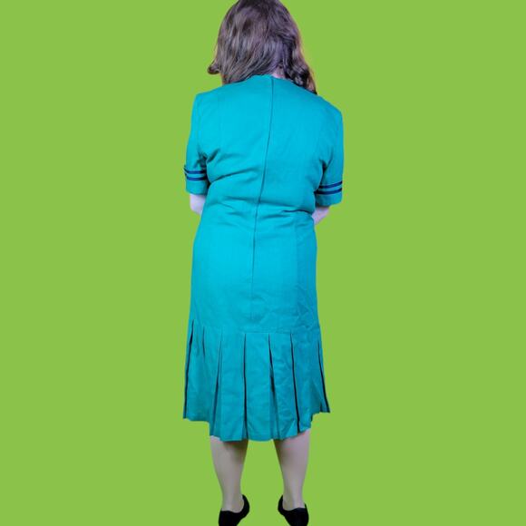 Vintage Cynthia Howie Green Nautical Sailor Dress, Drop Waist Pleated, 14 - Picture 2 of 6